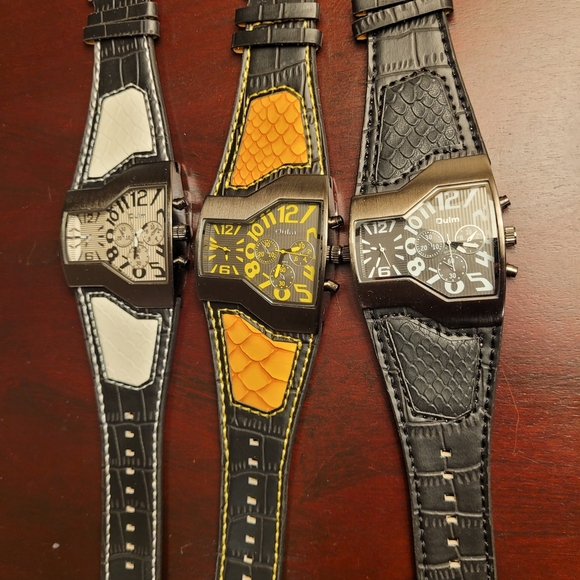 Set Of Three Brand New Men's Oulm Dual Time Zone Sport Watch - Picture 1 of 5
